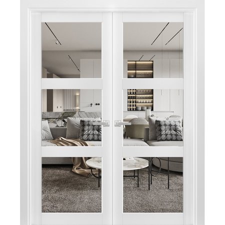 Sartodoors Double French Interior Door, 64" x 80", White LUCIA2555DD-BEM-64